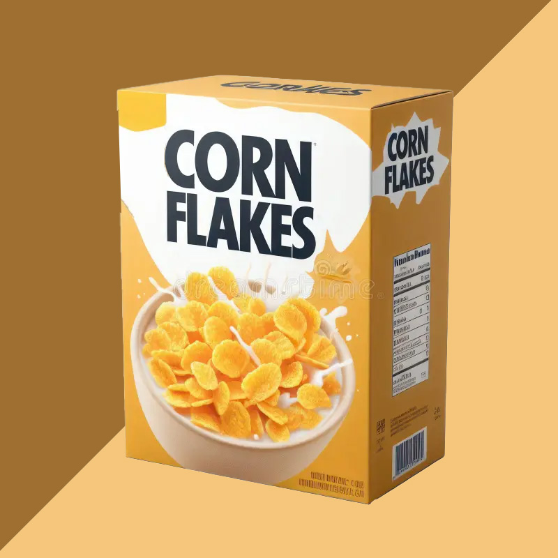 Corn Flakes Boxes — custom cereal boxes by Packmio Corn Flakes Boxes photographed at an angle to show the board thickness