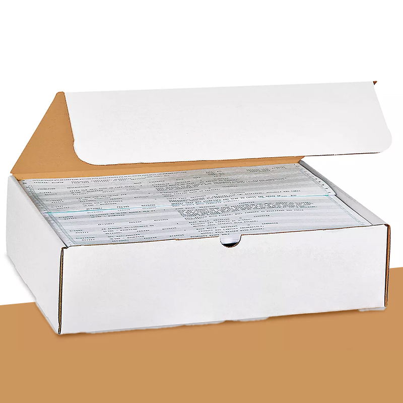Corrugated Literature Mailers — custom mailer boxes by Packmio Corrugated Literature Mailers photographed at an angle to show the board thickness