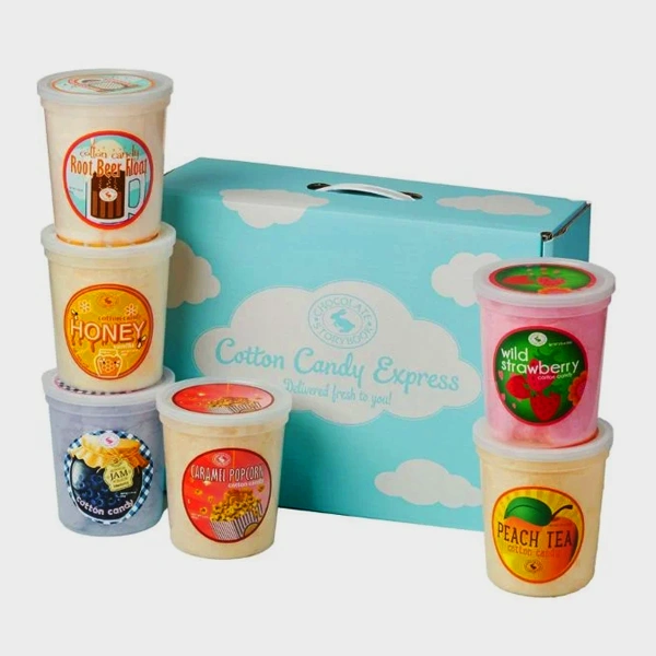 Cotton Candy Boxes — custom candy boxes by Packmio Cotton Candy Boxes shown closed, printed to a customer's own artwork