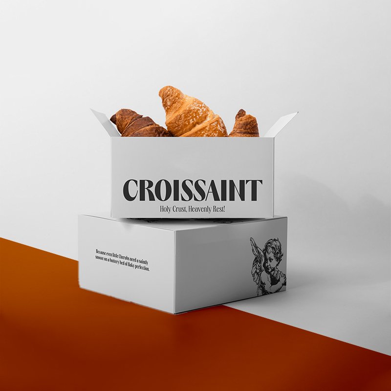 Croissant Boxes — custom bakery boxes by Packmio Croissant Boxes photographed at an angle to show the board thickness