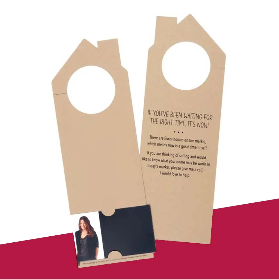 Die Cut Door Hanger photographed at an angle to show the board thickness