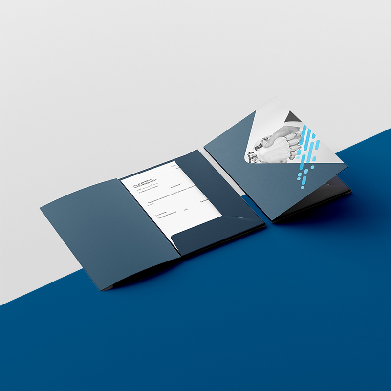 Die Cut Folders opened to show the inside print and construction