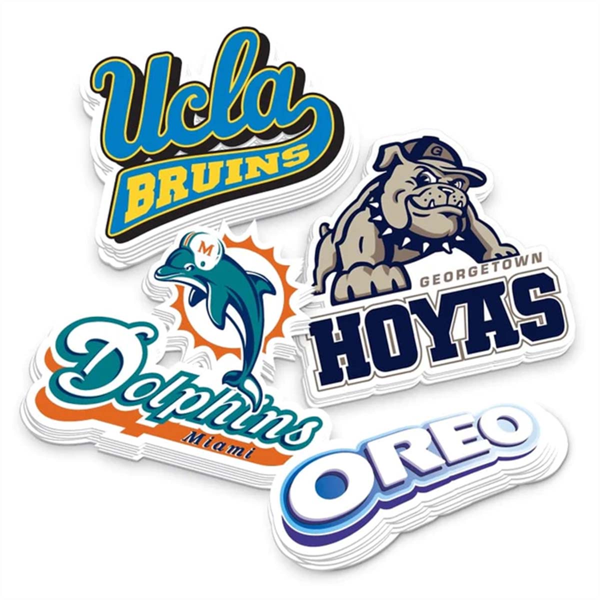 Die Cut Stickers photographed at an angle to show the board thickness