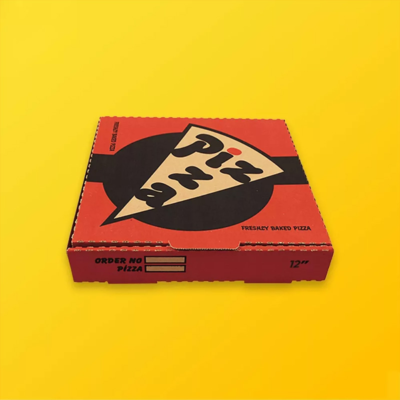 Digital Printed Pizza Boxes photographed at an angle to show the board thickness