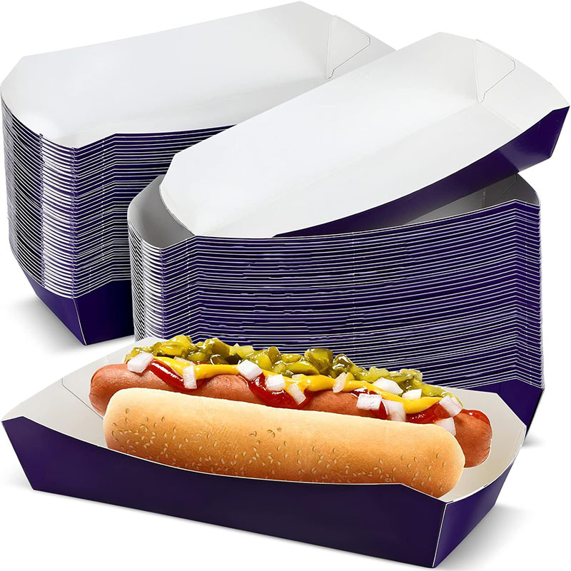 Disposable Hotdog Boxes — custom sandwich packaging by Packmio A stack of disposable hotdog boxes in a custom size