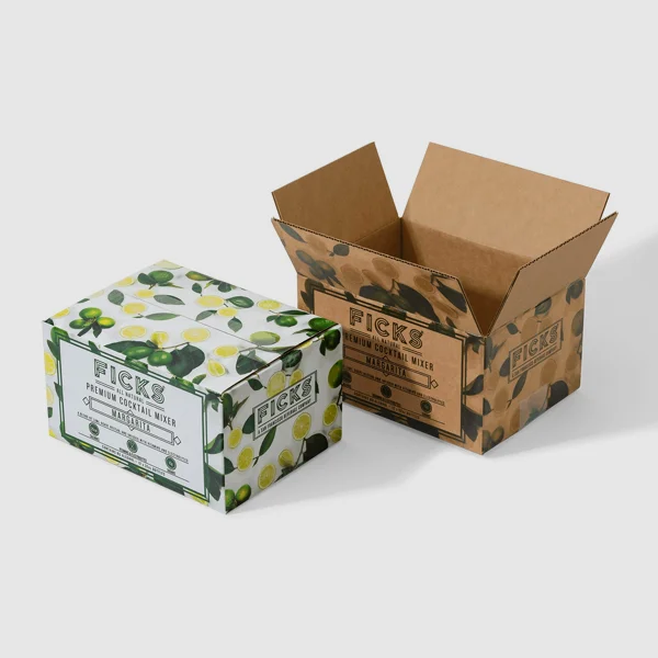 Double Wall Corrugated Boxes opened to show the inside print and construction