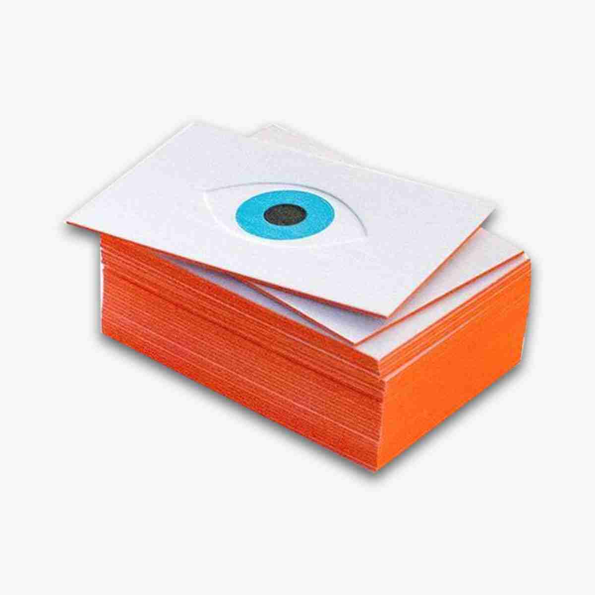 Embossed Business Cards photographed at an angle to show the board thickness
