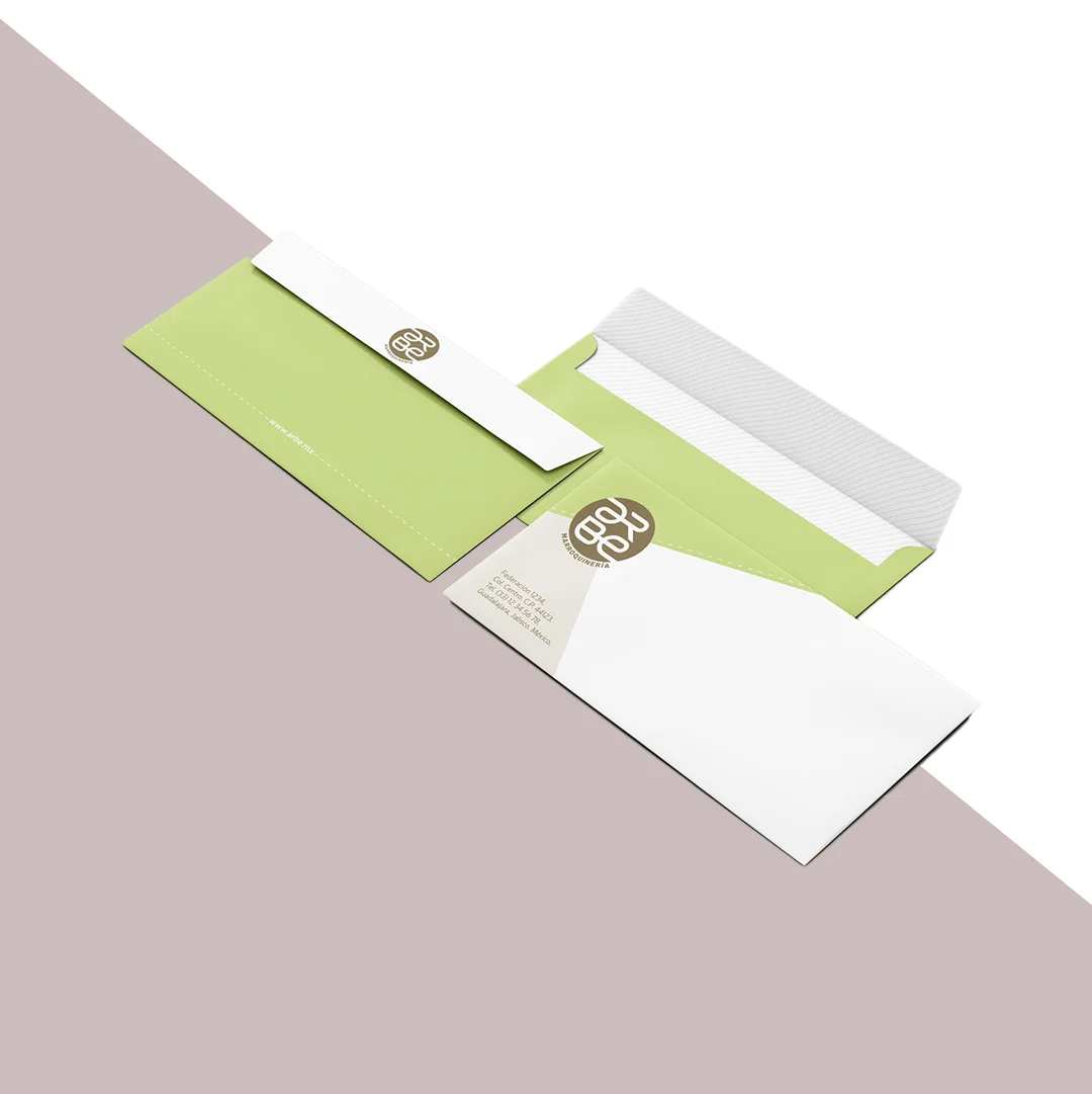 Envelopes opened to show the inside print and construction