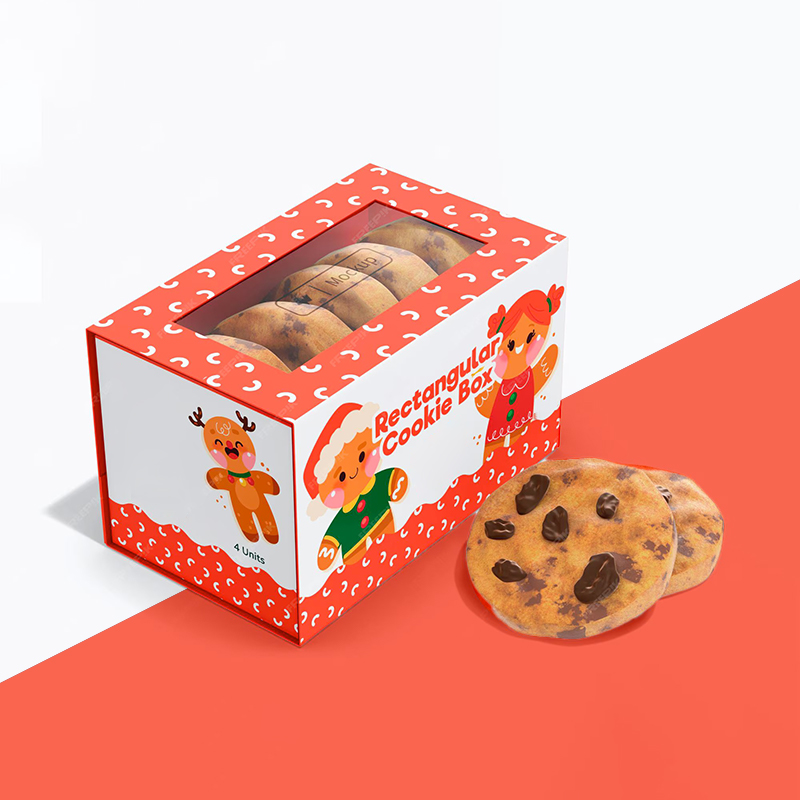 Festive Cookie Boxes — custom cookie boxes by Packmio Festive Cookie Boxes photographed at an angle to show the board thickness