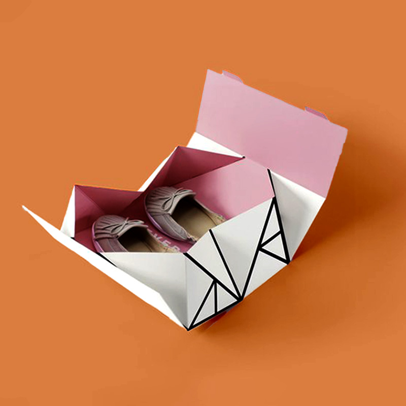 Foldable Shoe Boxes opened to show the inside print and construction