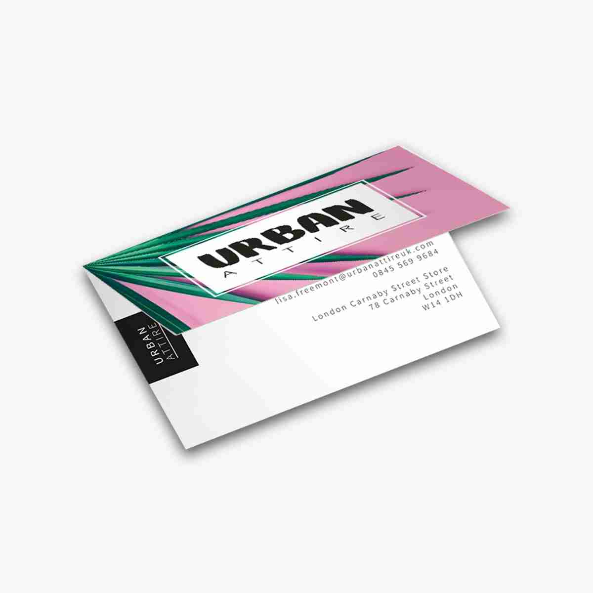 Folded Business Cards opened to show the inside print and construction
