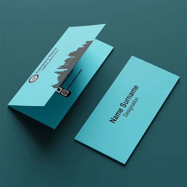 Folded Business Cards photographed at an angle to show the board thickness