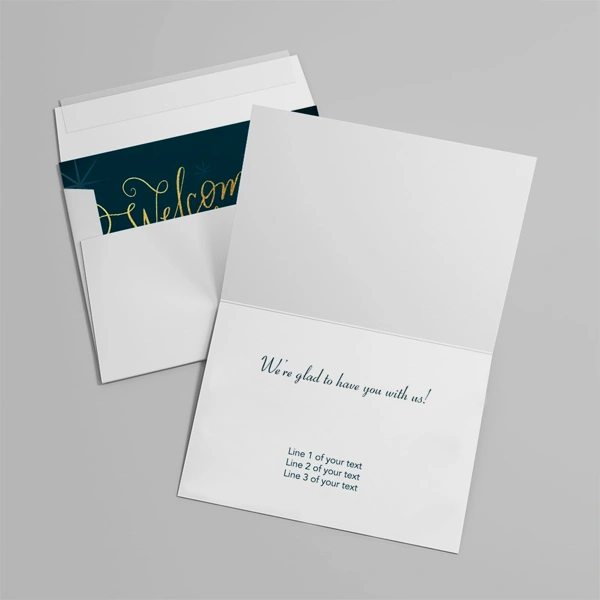 A stack of folded greeting cards in a custom size
