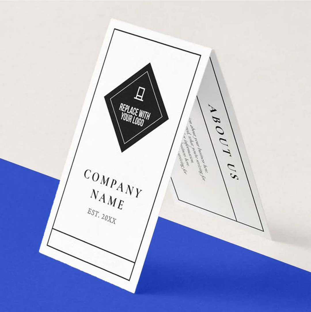 A stack of folded hang tags in a custom size