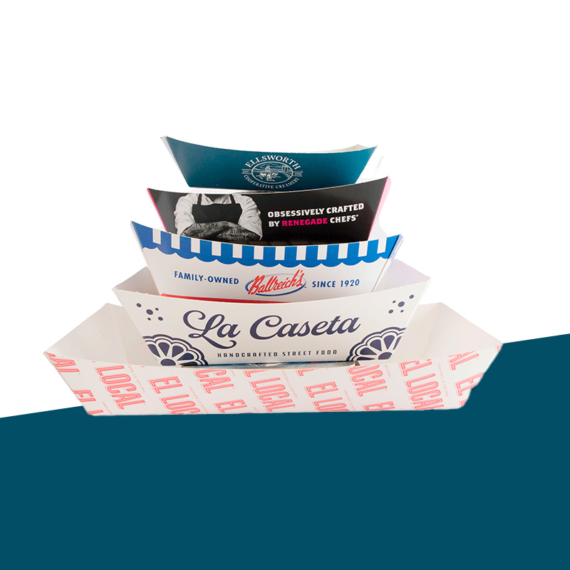 Food Boats Boxes opened to show the inside print and construction