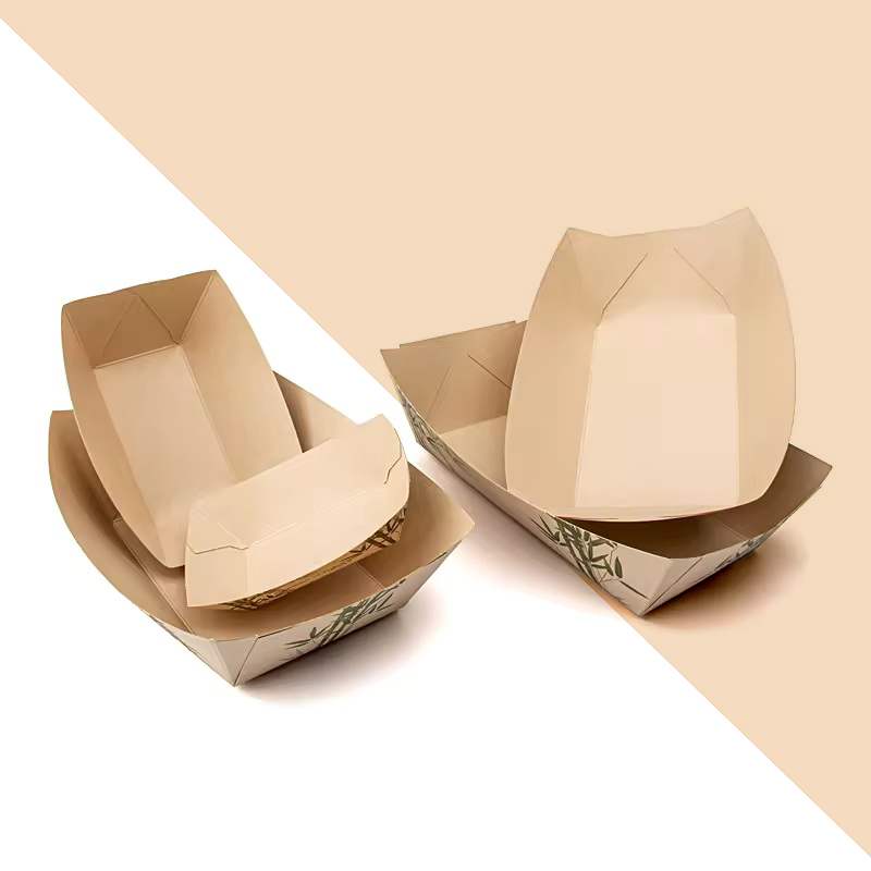 A stack of food boats boxes in a custom size