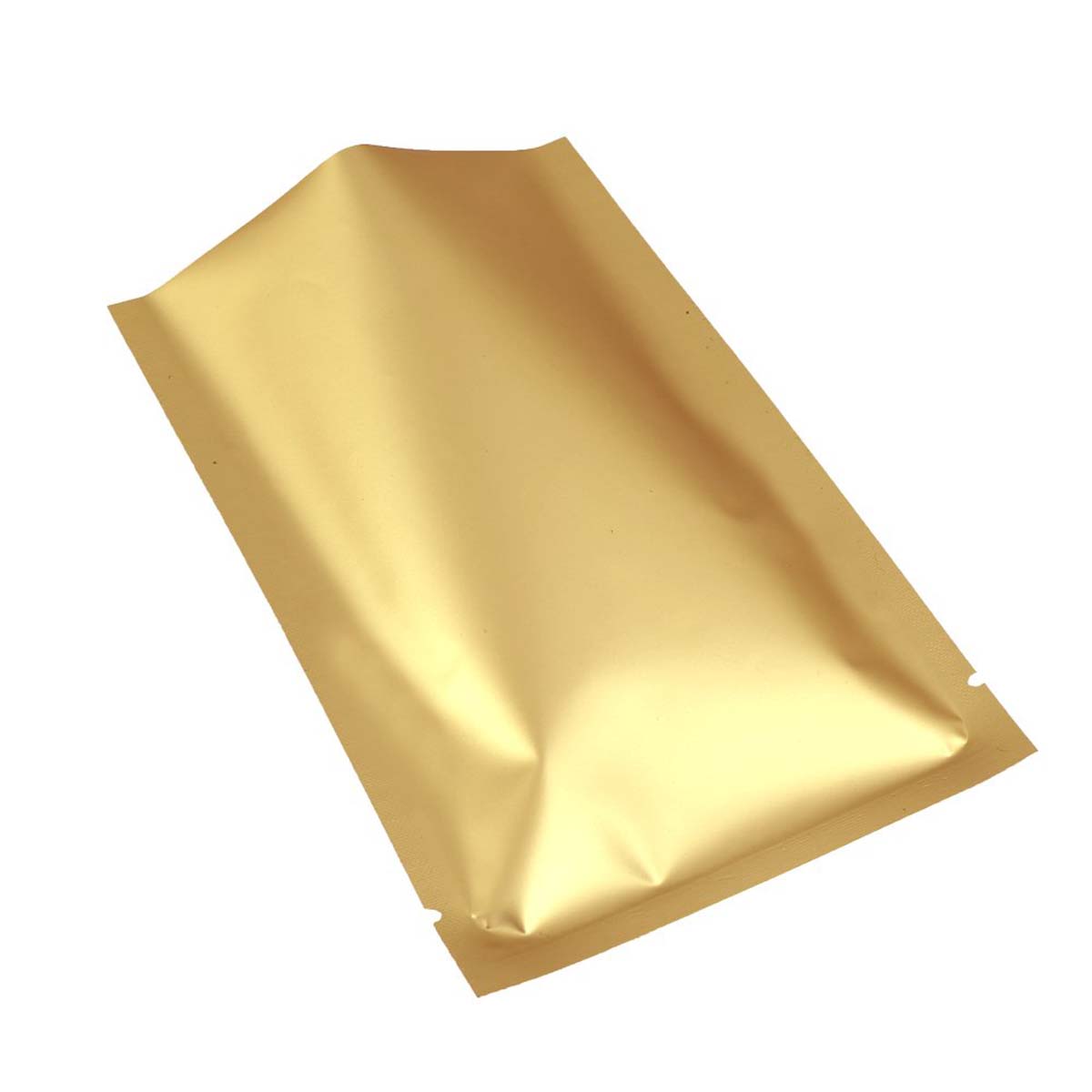 Gold Mylar Bags — custom mylar bags by Packmio Gold Mylar Bags photographed at an angle to show the board thickness