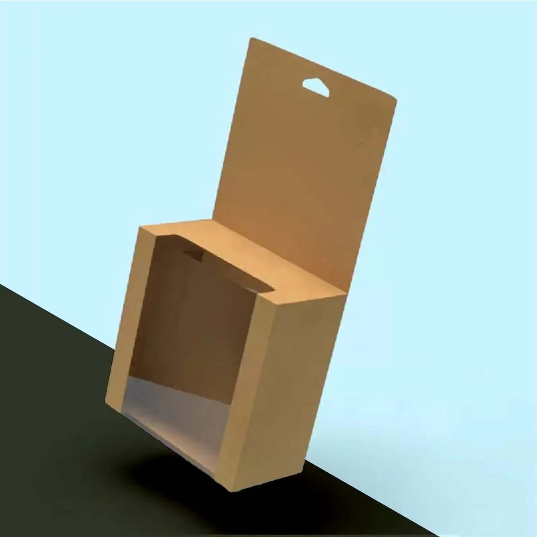 Hang Tab Box with Window photographed at an angle to show the board thickness