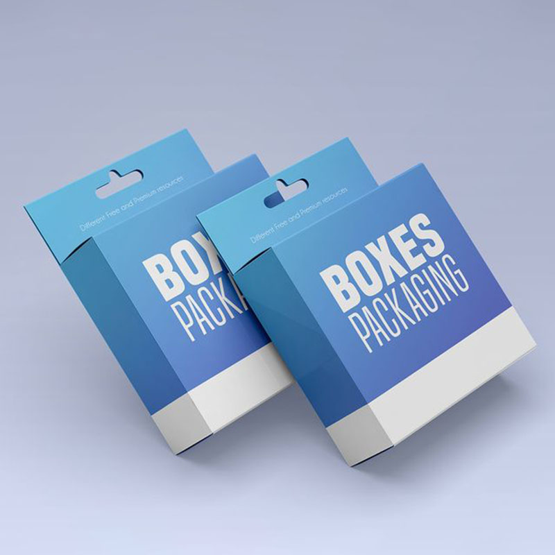 A stack of hanging retail boxes in a custom size