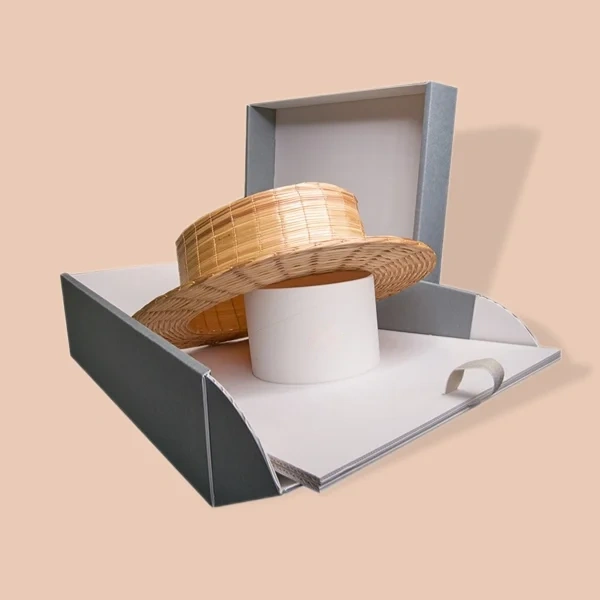 Hat Boxes — custom apparel boxes by Packmio Hat Boxes photographed at an angle to show the board thickness