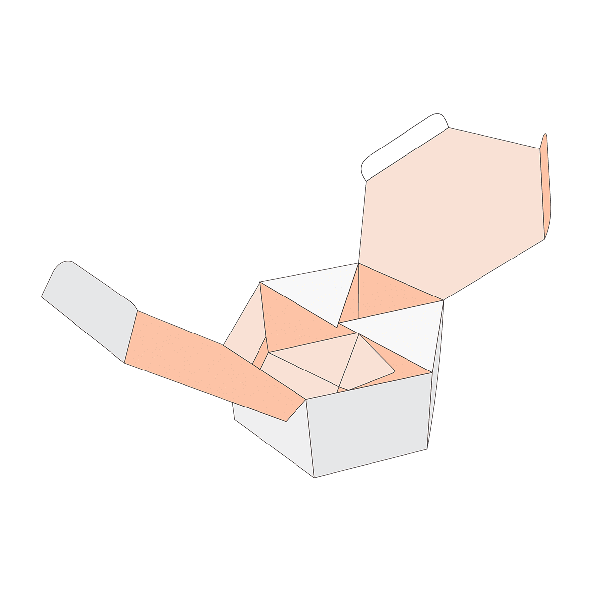 Hexagon Boxes — custom folding boxes by Packmio Hexagon Boxes beside the product it was made to hold