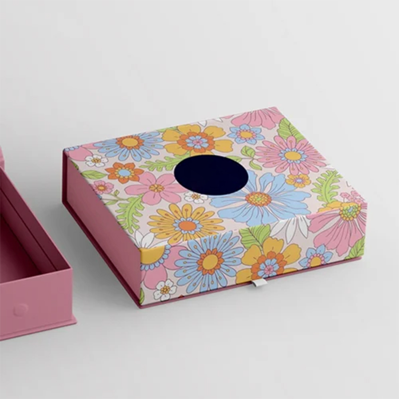 Hinged Lid Rigid Boxes opened to show the inside print and construction