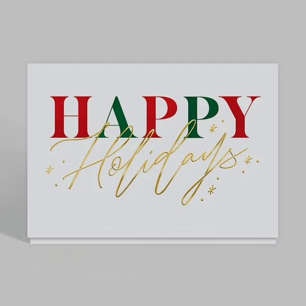 Holiday Greeting Cards opened to show the inside print and construction