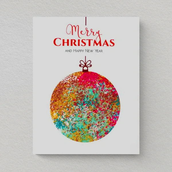 A stack of holiday greeting cards in a custom size