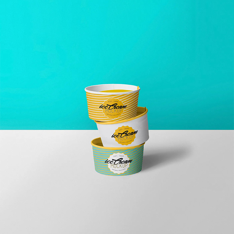 A stack of ice cream cups in a custom size
