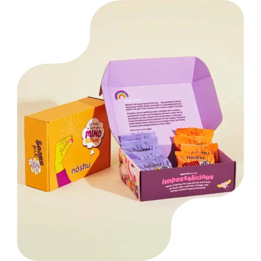 Influencer Boxes — custom promotional packaging by Packmio Close detail of the print finish on influencer boxes