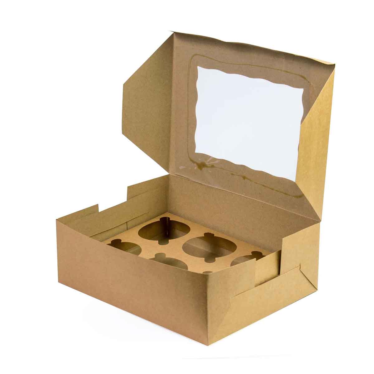 Kraft Cupcake Boxes opened to show the inside print and construction