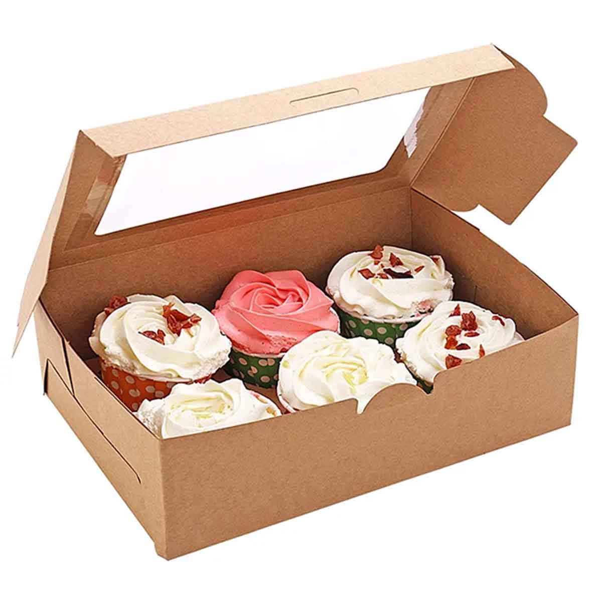 Kraft Cupcake Boxes photographed at an angle to show the board thickness