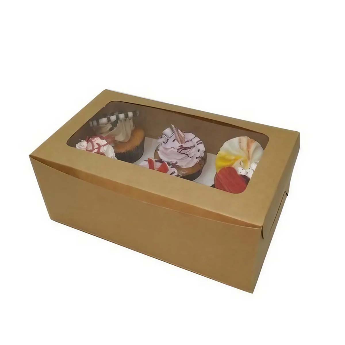 A stack of kraft cupcake boxes in a custom size