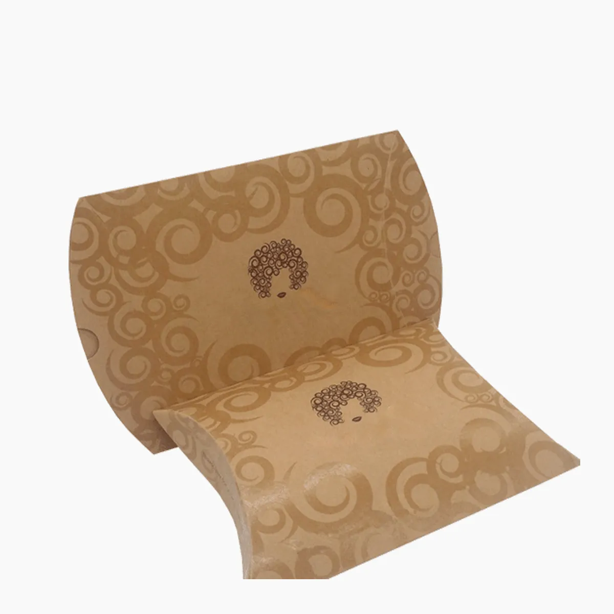 Kraft Pillow Boxes opened to show the inside print and construction