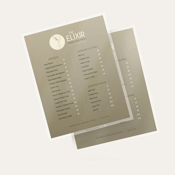 Laminated Menu — custom printing by Packmio Close detail of the print finish on laminated menu