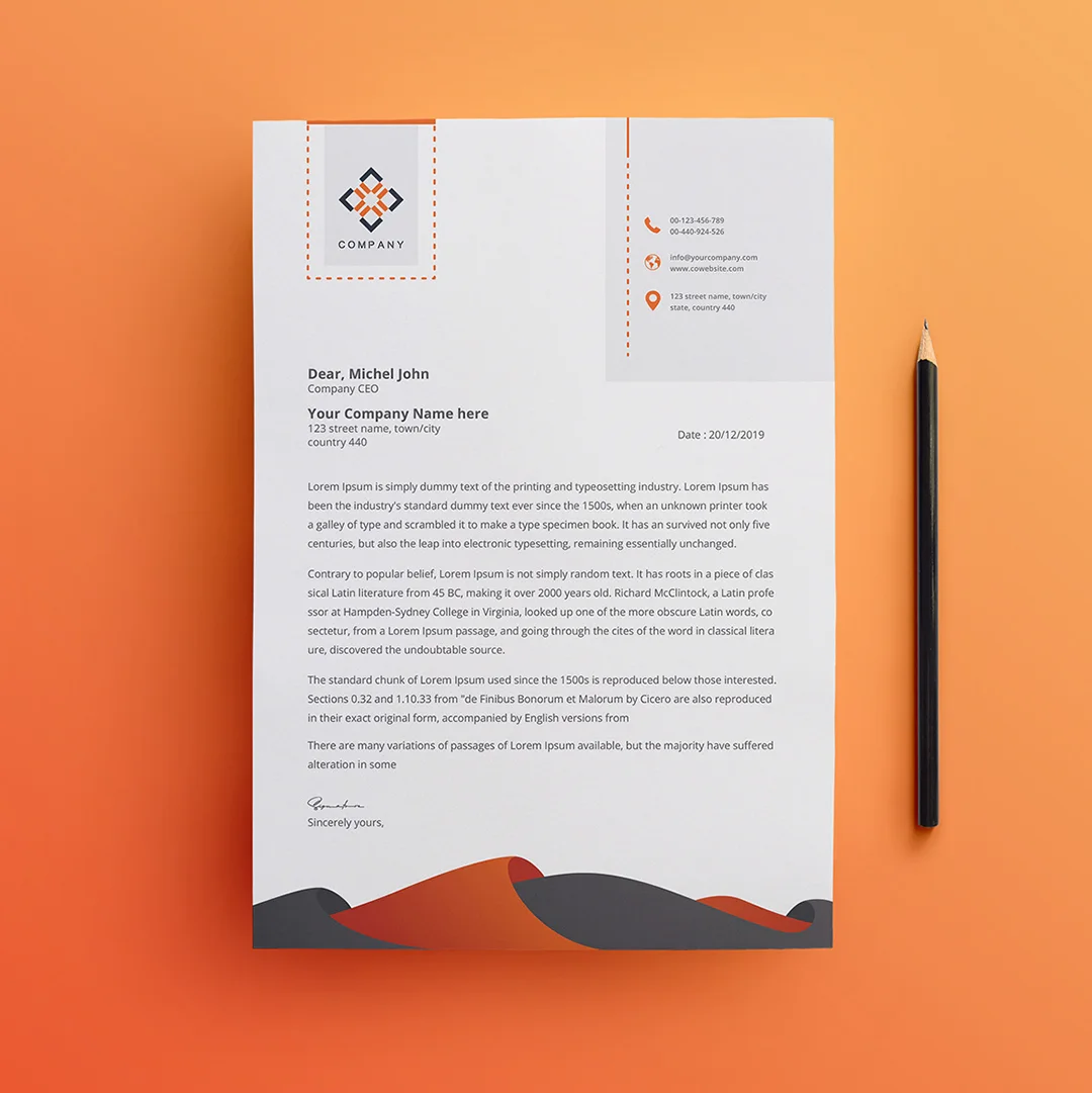 Letterhead Printing — custom stationery by Packmio Letterhead Printing photographed at an angle to show the board thickness