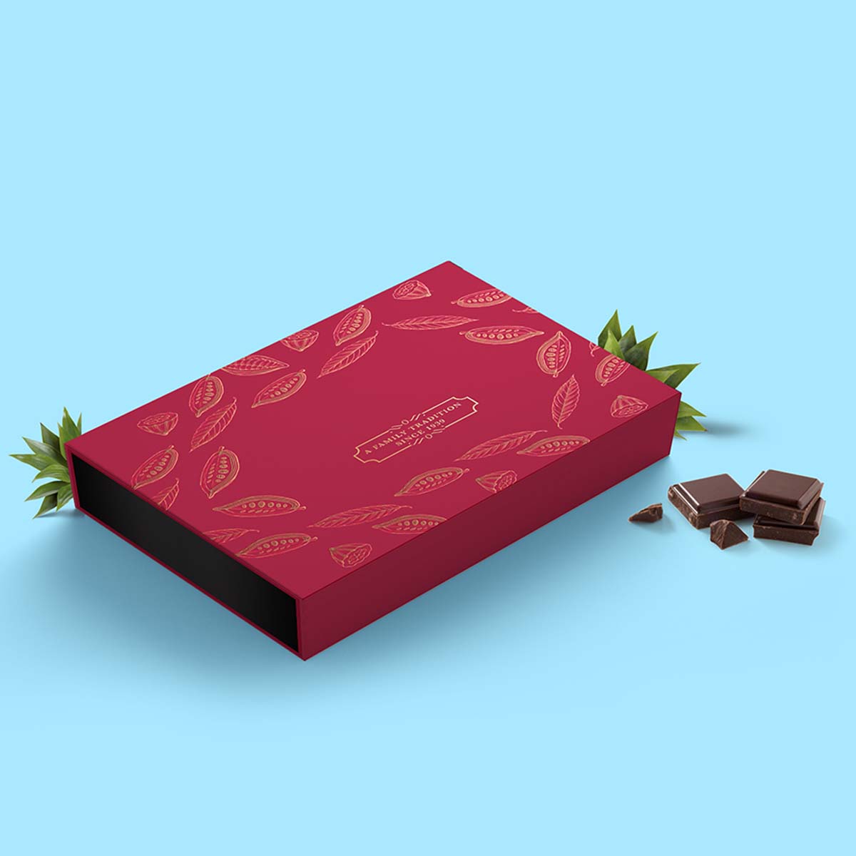 A stack of luxury chocolate gift boxes in a custom size