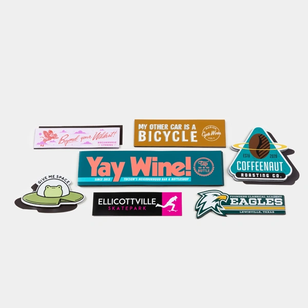 Magnetic Bumper Stickers — custom automotive packaging by Packmio Close detail of the print finish on magnetic bumper stickers