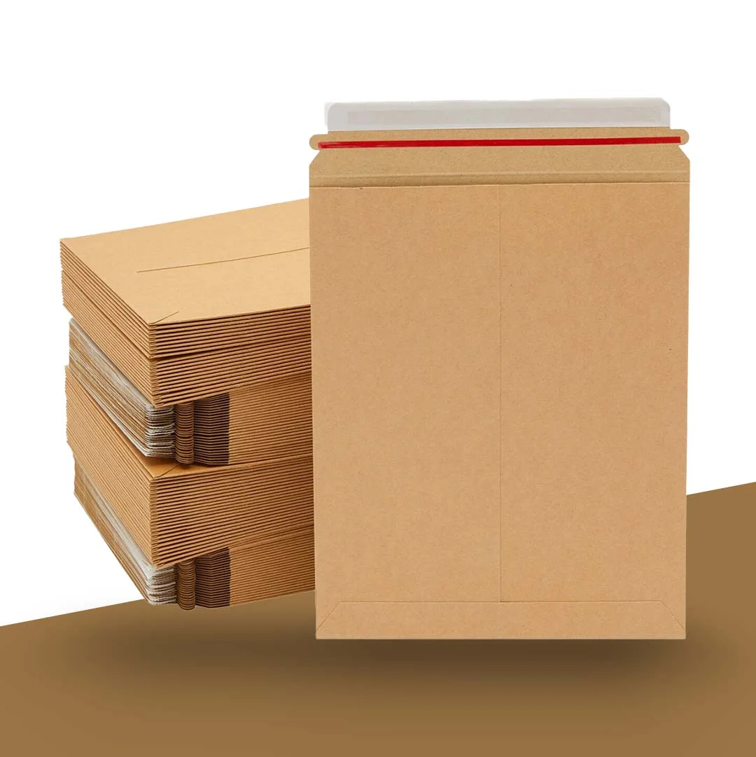 A stack of manila printed envelopes in a custom size