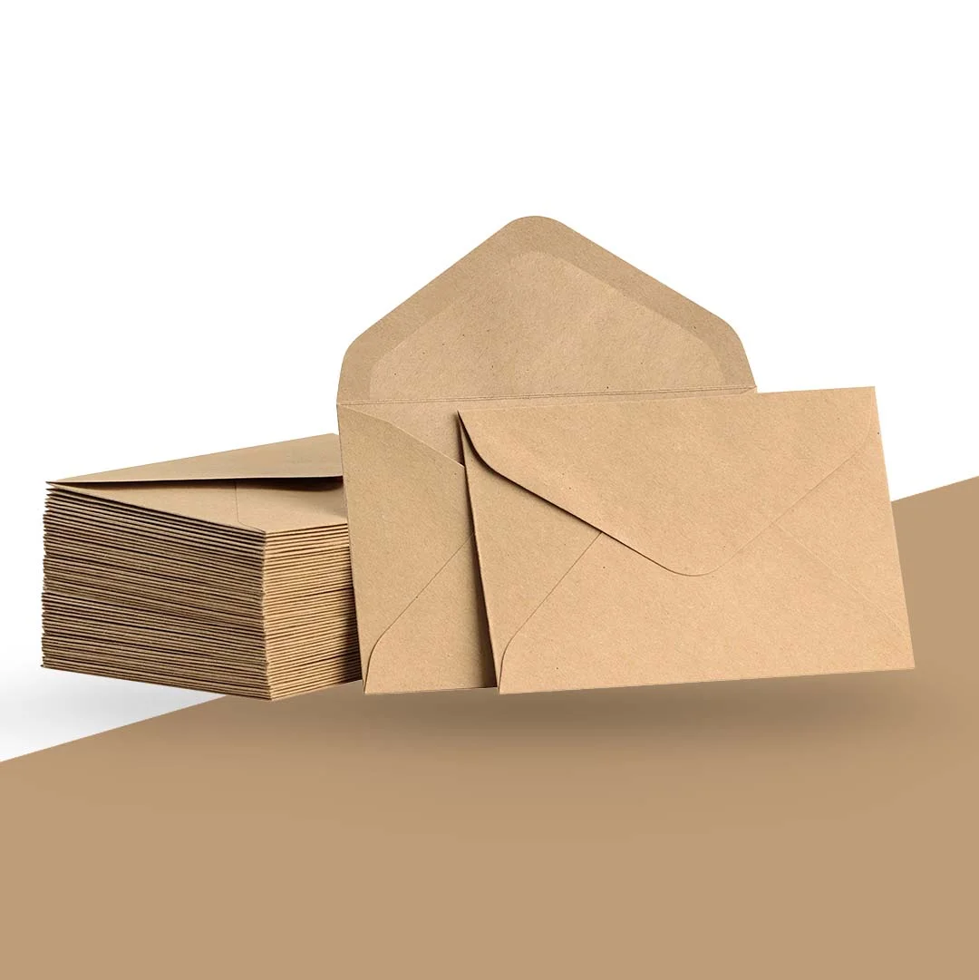 Manila Printed Envelopes photographed at an angle to show the board thickness