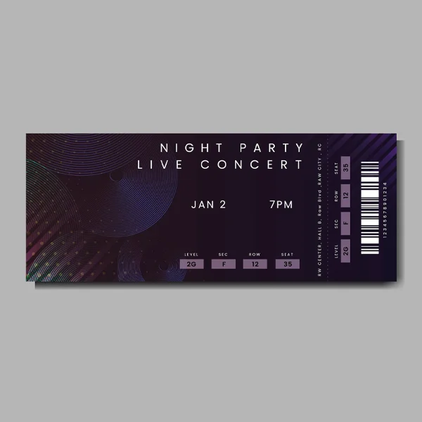 Nightclub Ticket opened to show the inside print and construction