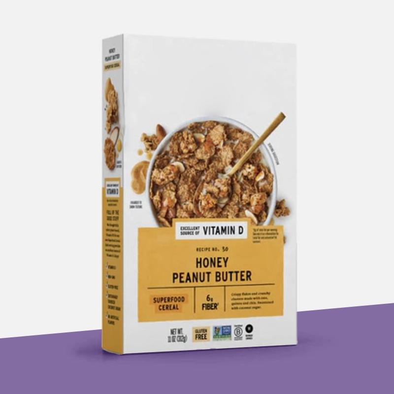 Oatmeal Boxes — custom cereal boxes by Packmio Close detail of the print finish on oatmeal boxes