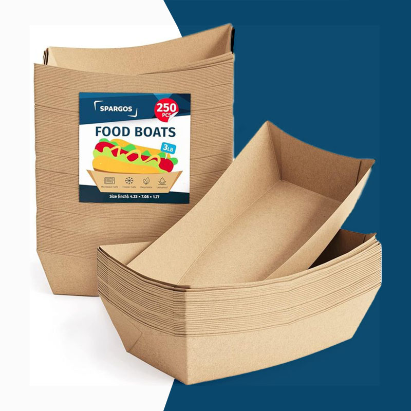 A stack of paper food trays in a custom size
