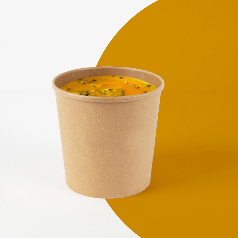A stack of paper soup cups in a custom size