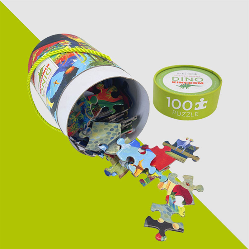 Paperboard Tube Packaging Puzzle — custom game boxes by Packmio Paperboard Tube Packaging Puzzle in use, packed and ready to ship