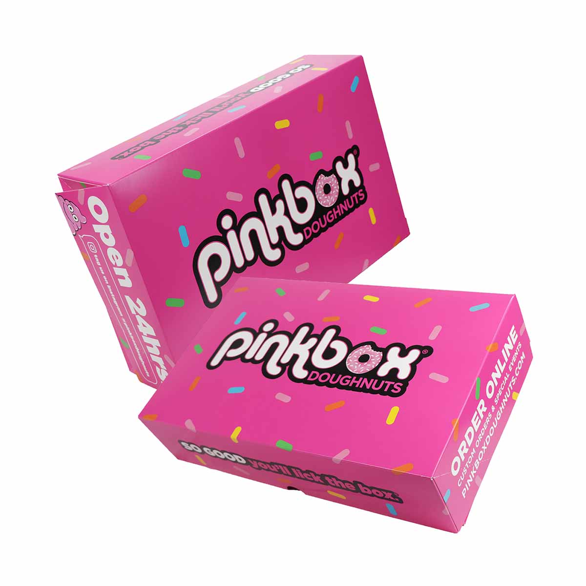 Pink Candy Boxes opened to show the inside print and construction