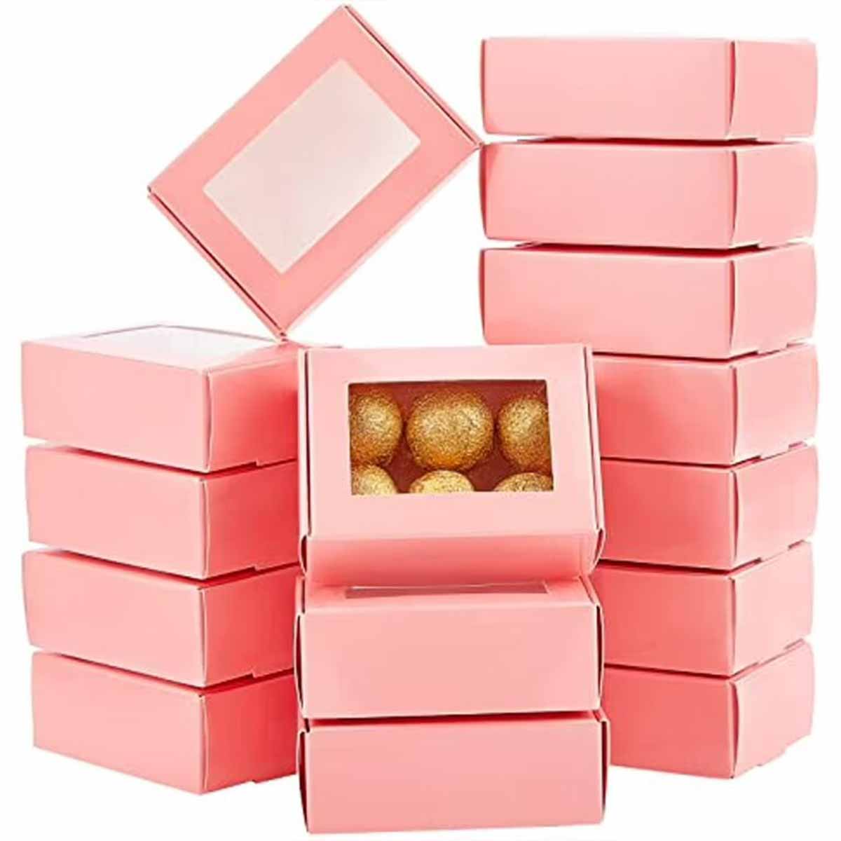 Pink Candy Boxes photographed at an angle to show the board thickness