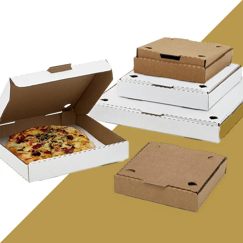 Pizza Boxes photographed at an angle to show the board thickness