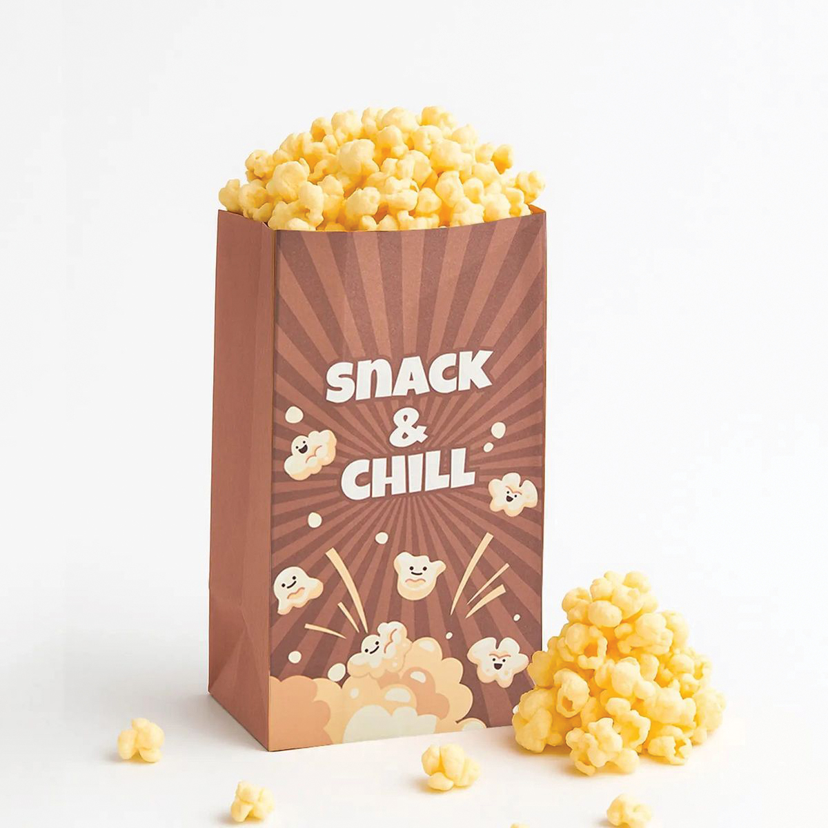 Popcorn Bags opened to show the inside print and construction