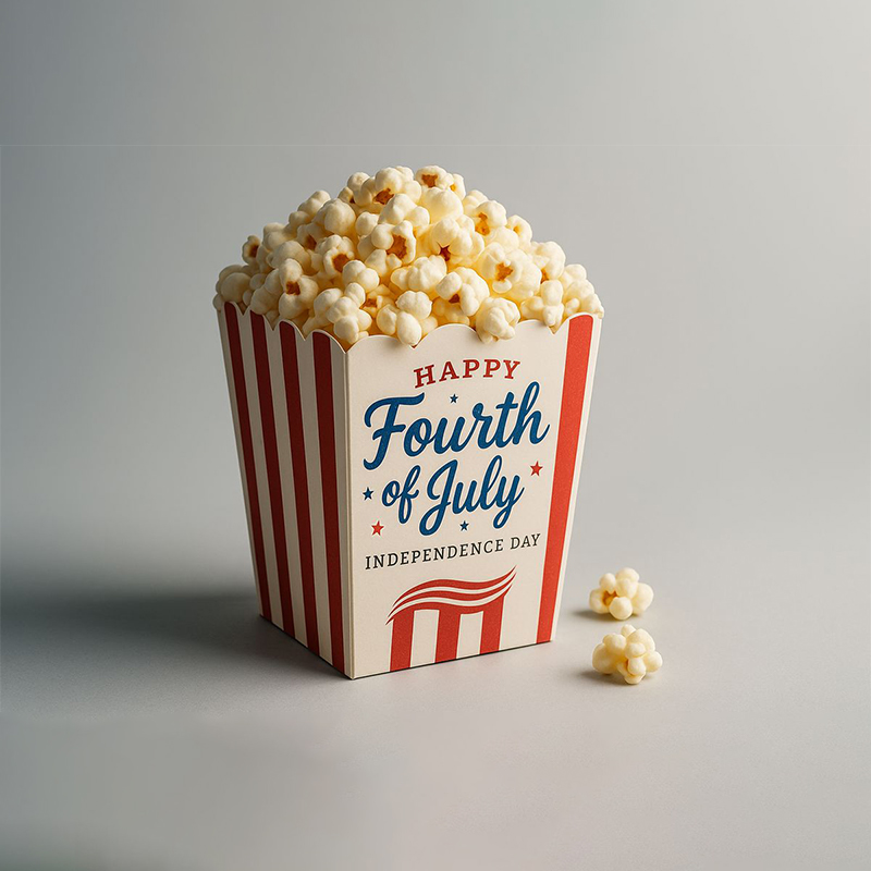 Popcorn Boxes — custom popcorn boxes by Packmio Popcorn Boxes shown closed, printed to a customer's own artwork